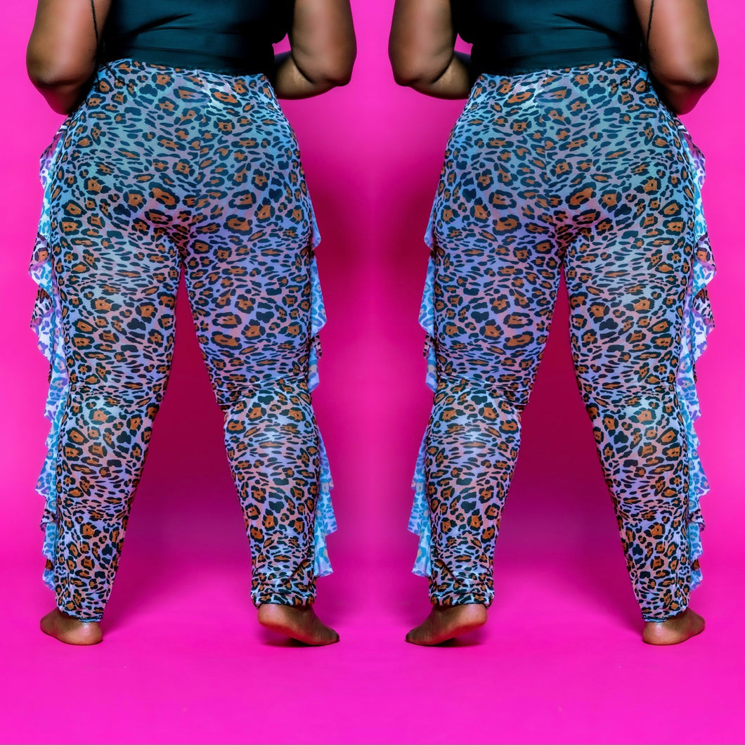 LEOPARD RUFFLE MESH PANTS